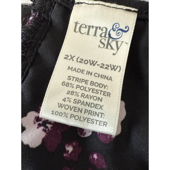 Terra & Sky Women's 2X Whimsigoth Purple Floral Stripe Lace Up Back Tunic Blouse - Picture 4 of 11